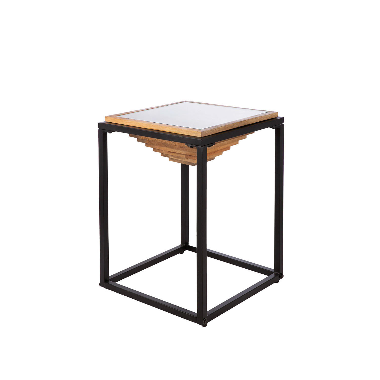 BEISTELLTISCH Mangoholz massiv Schwarz, Hellbraun quadratisch  - Hellbraun/Schwarz, Basics, Holz/Metall (40/56/40cm)