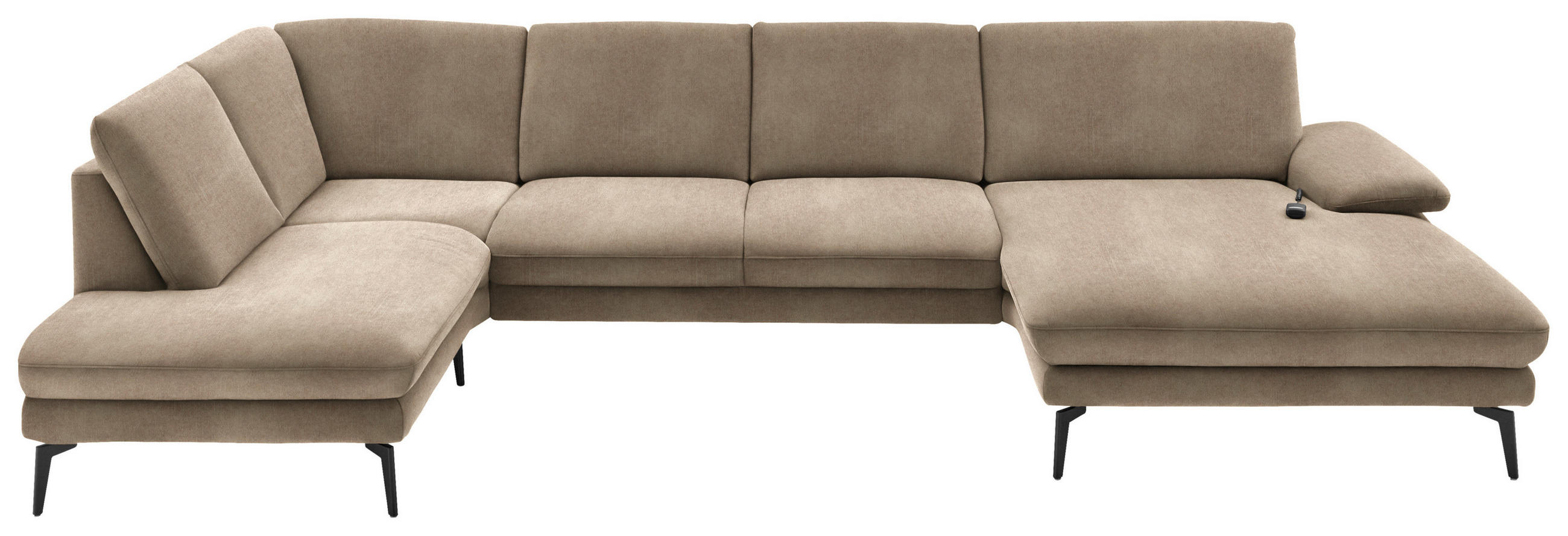 WOHNLANDSCHAFT in Velours Hellbraun  - Hellbraun/Schwarz, Design, Textil/Metall (208/344/180cm) - Dieter Knoll