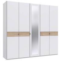DREHTÜRENSCHRANK 225/208/58 cm 5-türig Weiß, Eichefarben, Hickory  - Eichefarben/Alufarben, KONVENTIONELL, Glas/Holzwerkstoff (225/208/58cm) - Boxxx