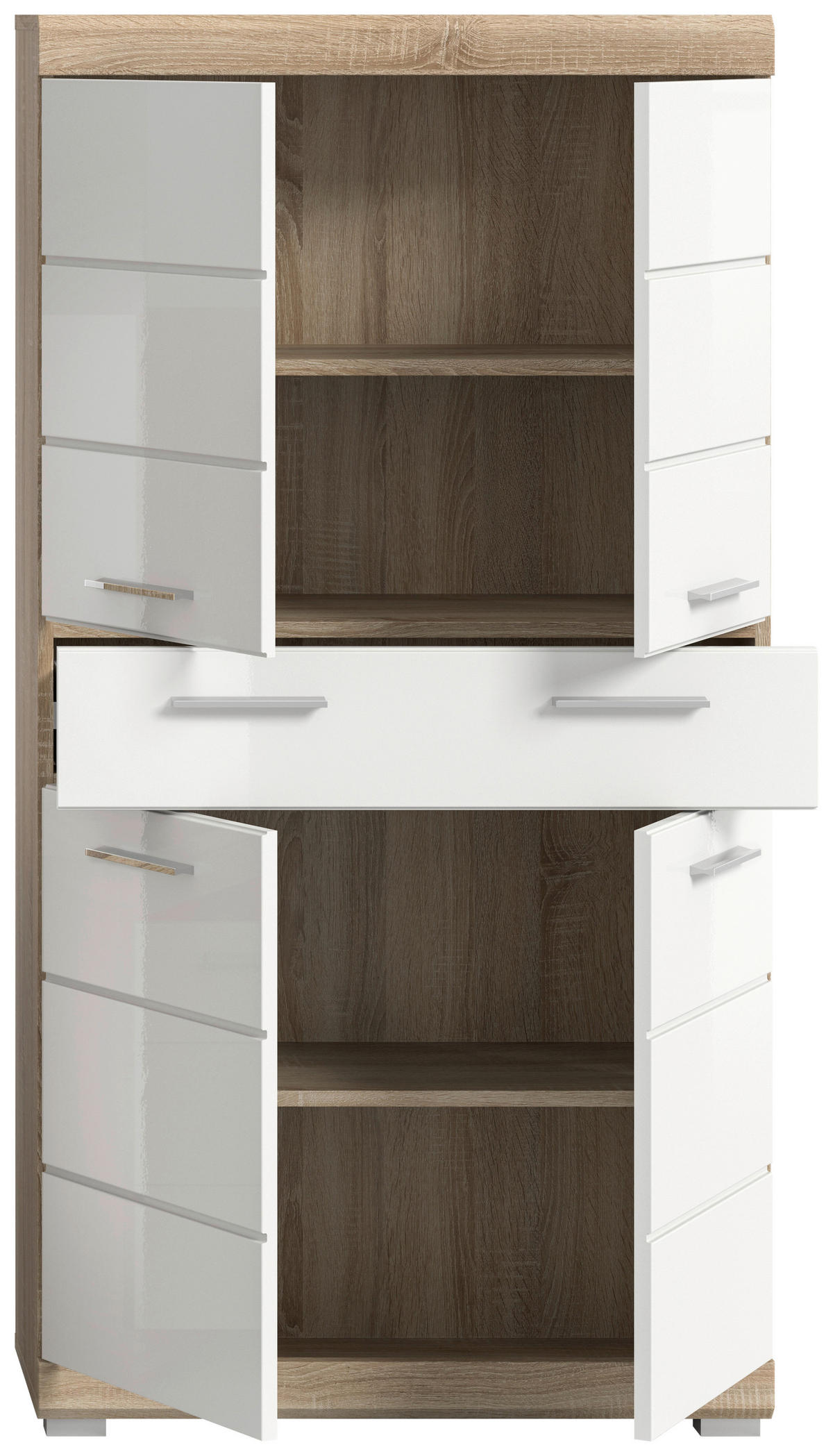 SREDNJE VISOKA OMARA 74/141/31 cm  - srebrne barve/bela, Moderno, umetna masa/leseni material (74/141/31cm) - MID.YOU
