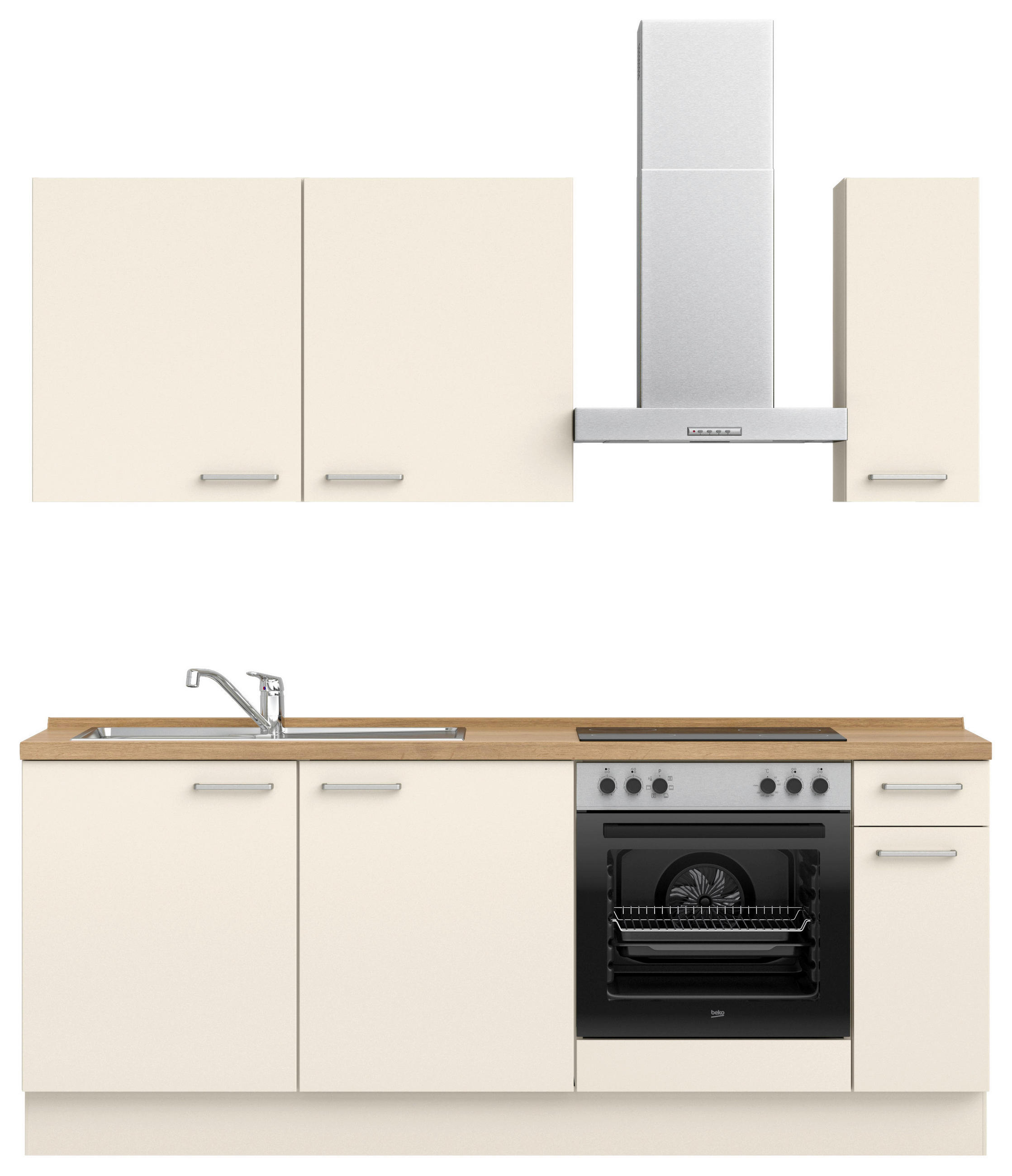 KÜCHENBLOCK 210 cm   in Eichefarben, Magnolie  - Edelstahlfarben/Eichefarben, MODERN, Holzwerkstoff/Metall (210cm) - Nobilia