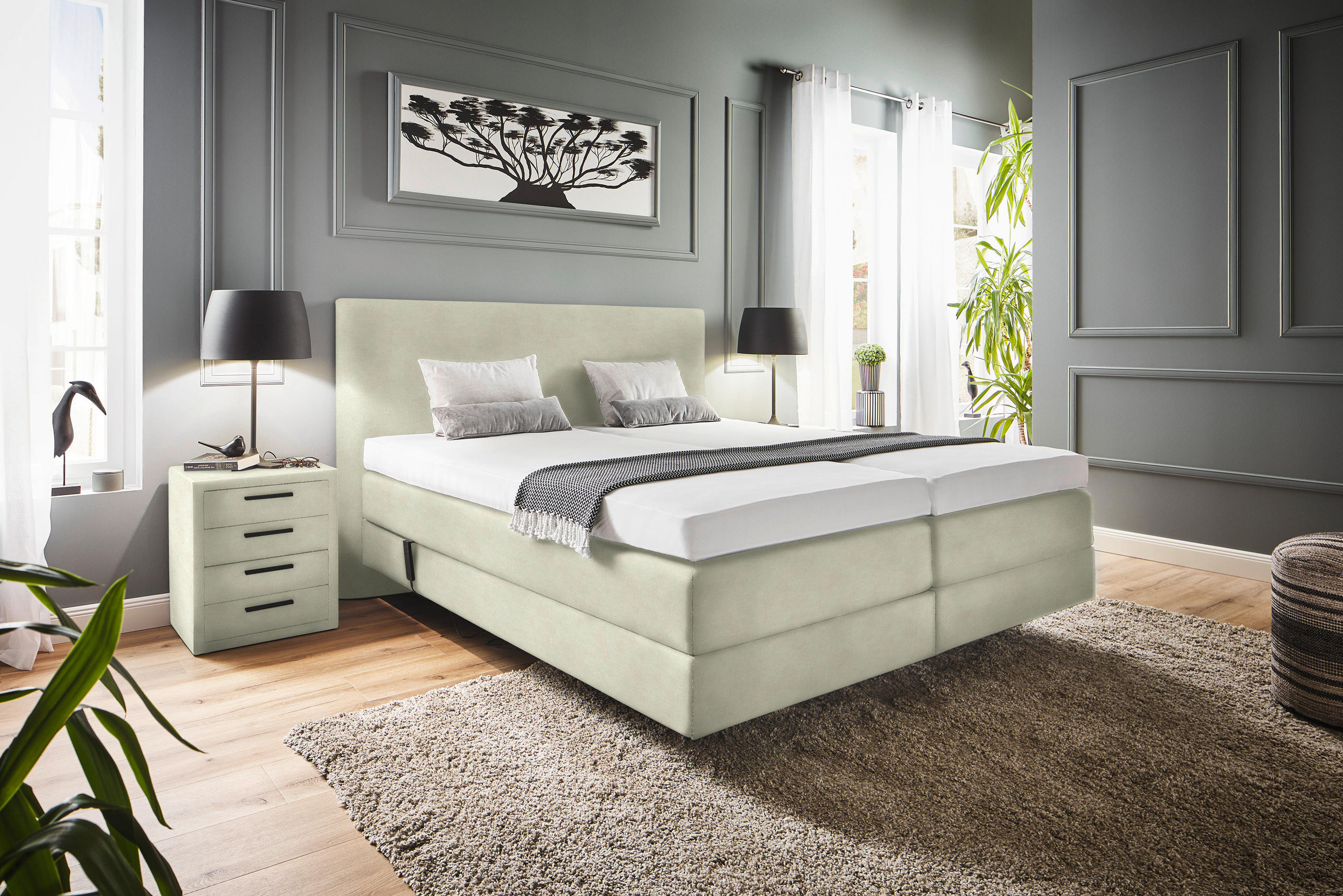 BOXSPRINGBETT 160/200 cm  in Ecru  - Ecru, KONVENTIONELL, Holz/Textil (160/200cm) - Dieter Knoll