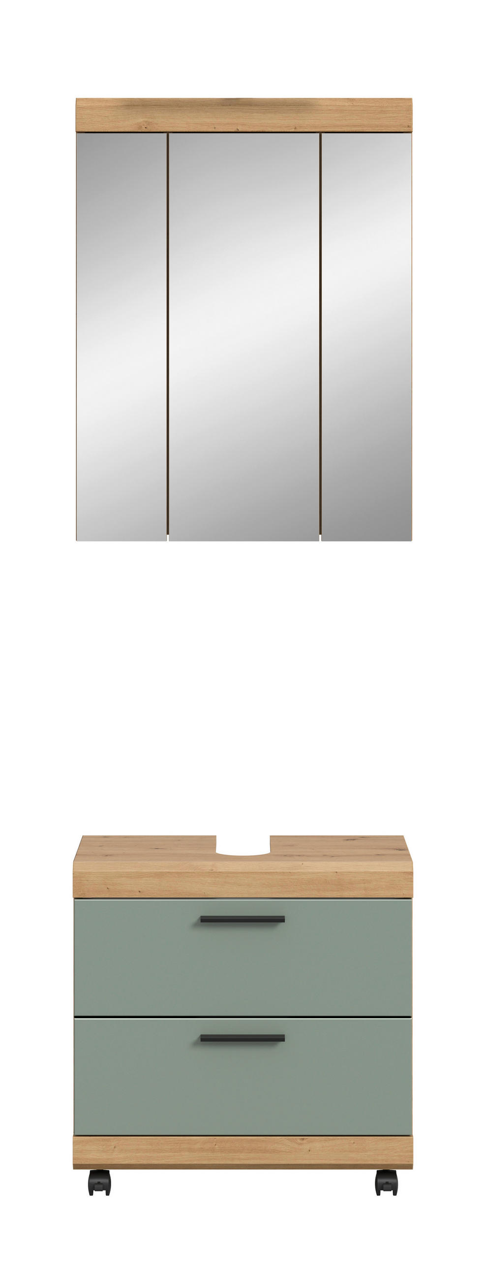 BADEZIMMER 2-teilig  in 60 cm  - Salbeigrün/Schwarz, Trend, Glas/Holzwerkstoff (60cm) - MID.YOU