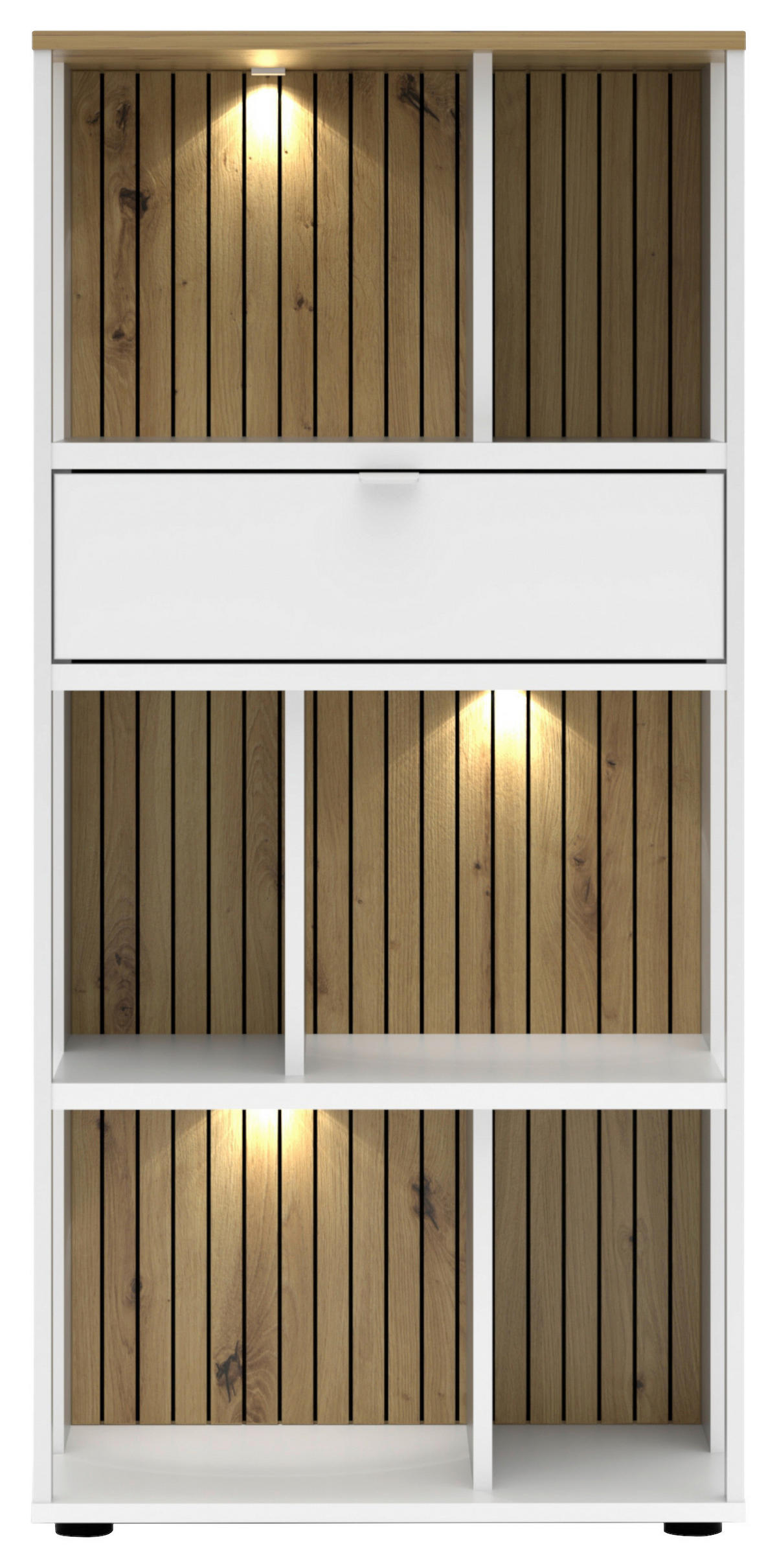 AKTENREGAL Weiß, Eiche Artisan  - Schwarz/Weiß, KONVENTIONELL, Holzwerkstoff/Metall (60/127/38cm) - Voleo