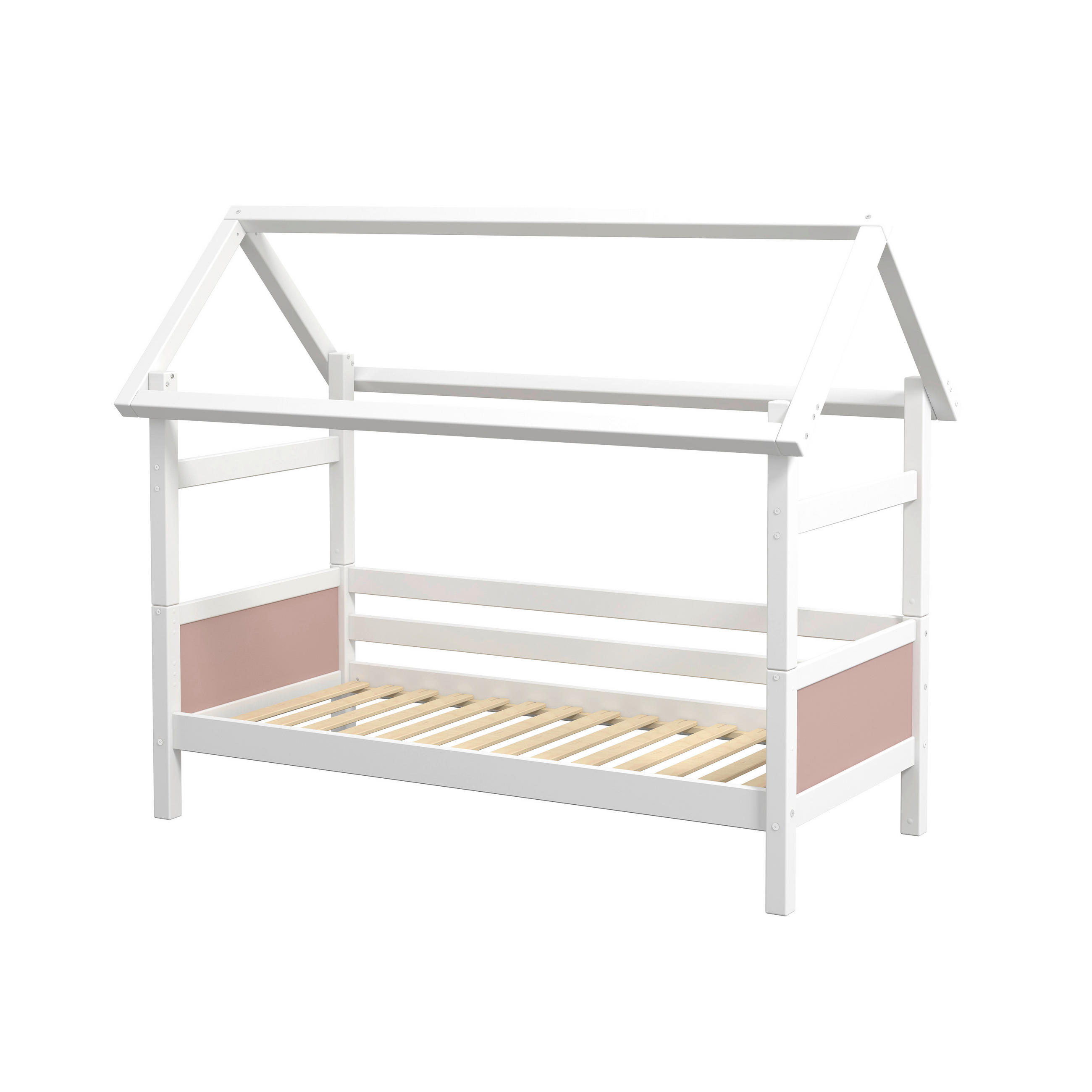 HAUSBETT 90/200 cm,  in Rosa, Weiß, Rollrost  - Rosa/Weiß, MODERN, Holz (90/200cm) - Chameo