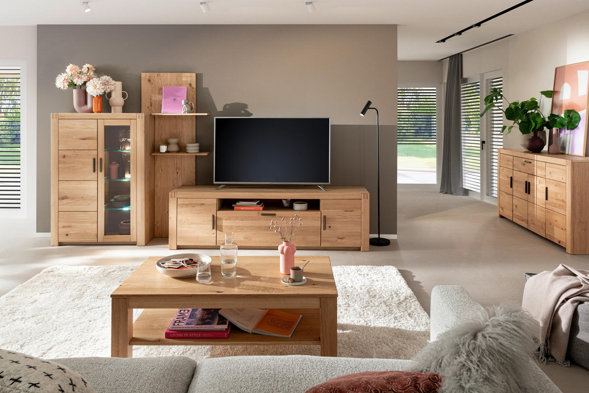 WOHNWAND 3-teilig  in Eichefarben 332/184/50 cm  - Eichefarben/Anthrazit, Design, Glas/Holz (332/184/50cm) - Livetastic