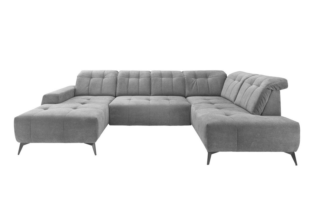 WOHNLANDSCHAFT SANO Silberfarben Chenille  - Silberfarben/Schwarz, MODERN, Textil/Metall (200/337/180cm) - Livetastic
