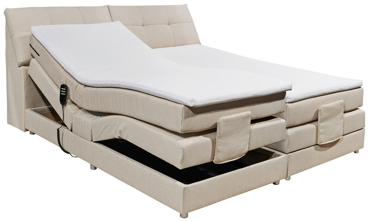 BOXSPRINGBETT 180/200 cm,  in Creme, Matratze, Bettkasten, Topper, motorische Verstellbarkeit, H2 = mittel  - Silberfarben/Creme, Design, Kunststoff/Textil (180/200cm) - Esposa