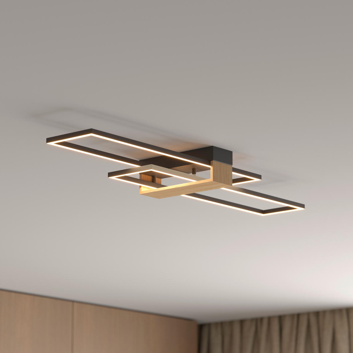 Plafonieră Cu Led 38 W    96,5/25/9 cm  - negru, Basics, plastic/lemn (96,5/25/9cm) - Novel