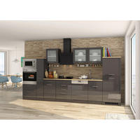 KÜCHENBLOCK 370 cm   in Graphitfarben  - Silberfarben/Graphitfarben, Modern, Glas/Holzwerkstoff (370cm) - Held