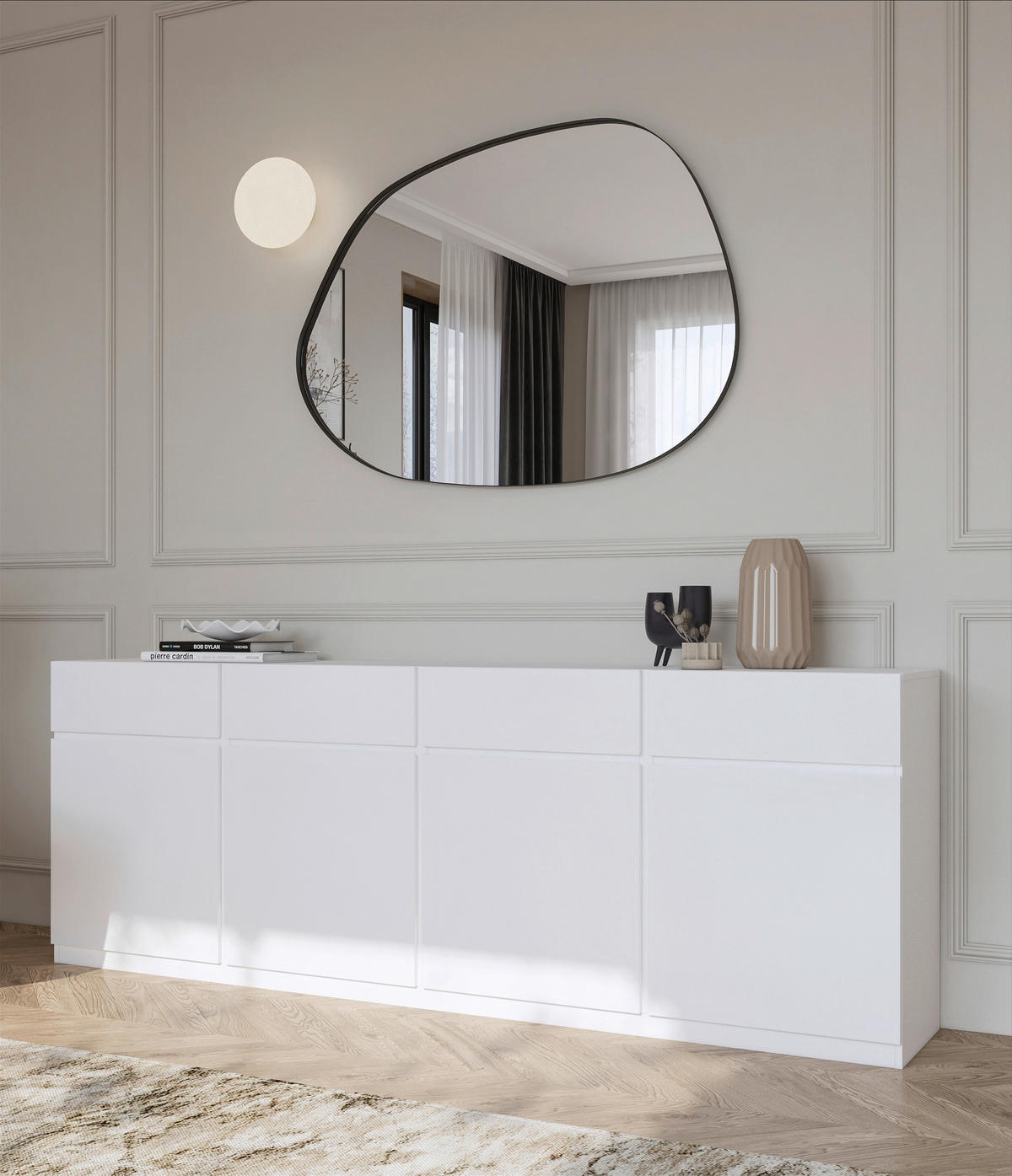 ŠIROKÁ KOMODA, bílá, 225/82,5/40 cm - bílá, Design, kompozitní dřevo (225/82,5/40cm) - MID.YOU