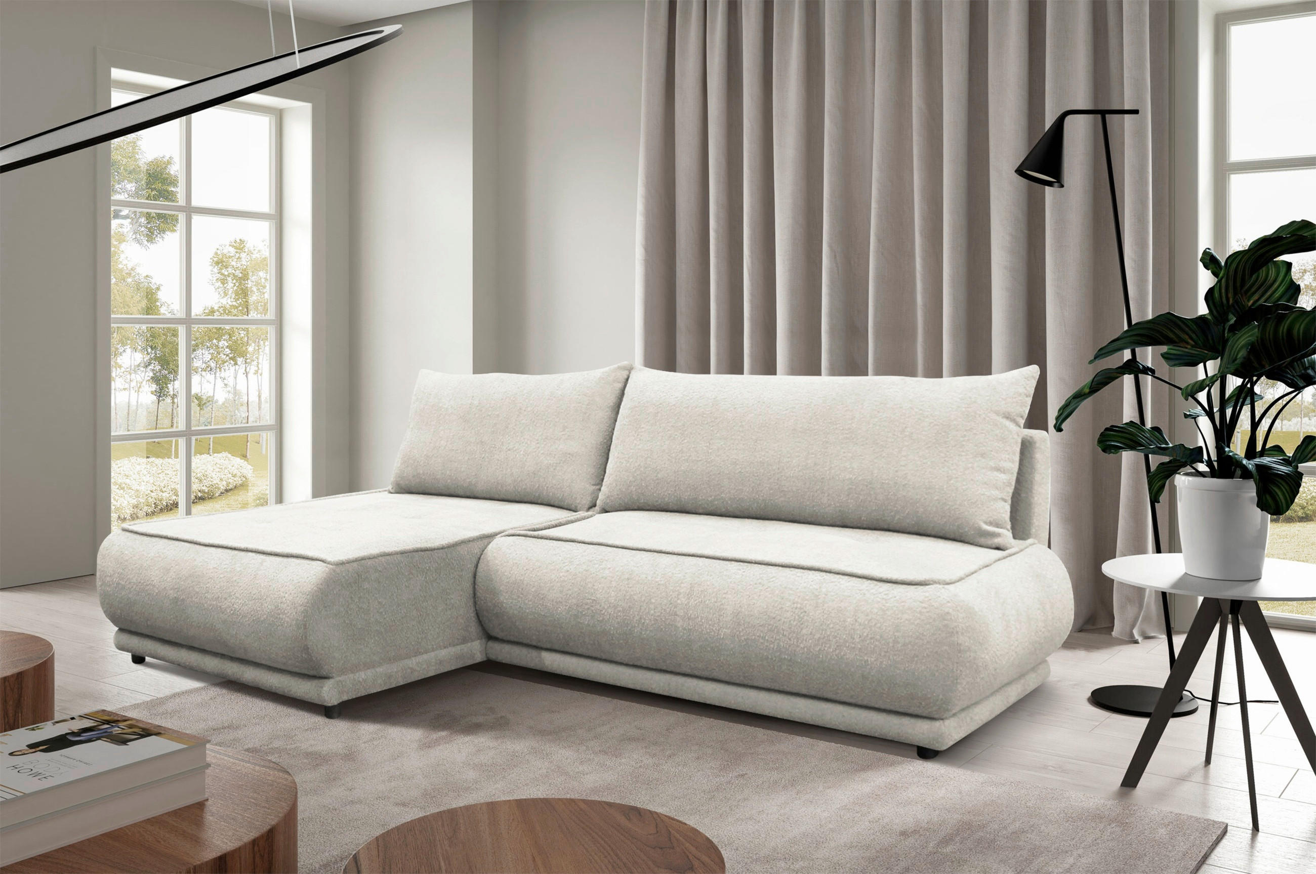 ECKSOFA PAROS Creme Bouclé  - Creme/Schwarz, Design, Kunststoff/Textil (179/277cm) - MID.YOU