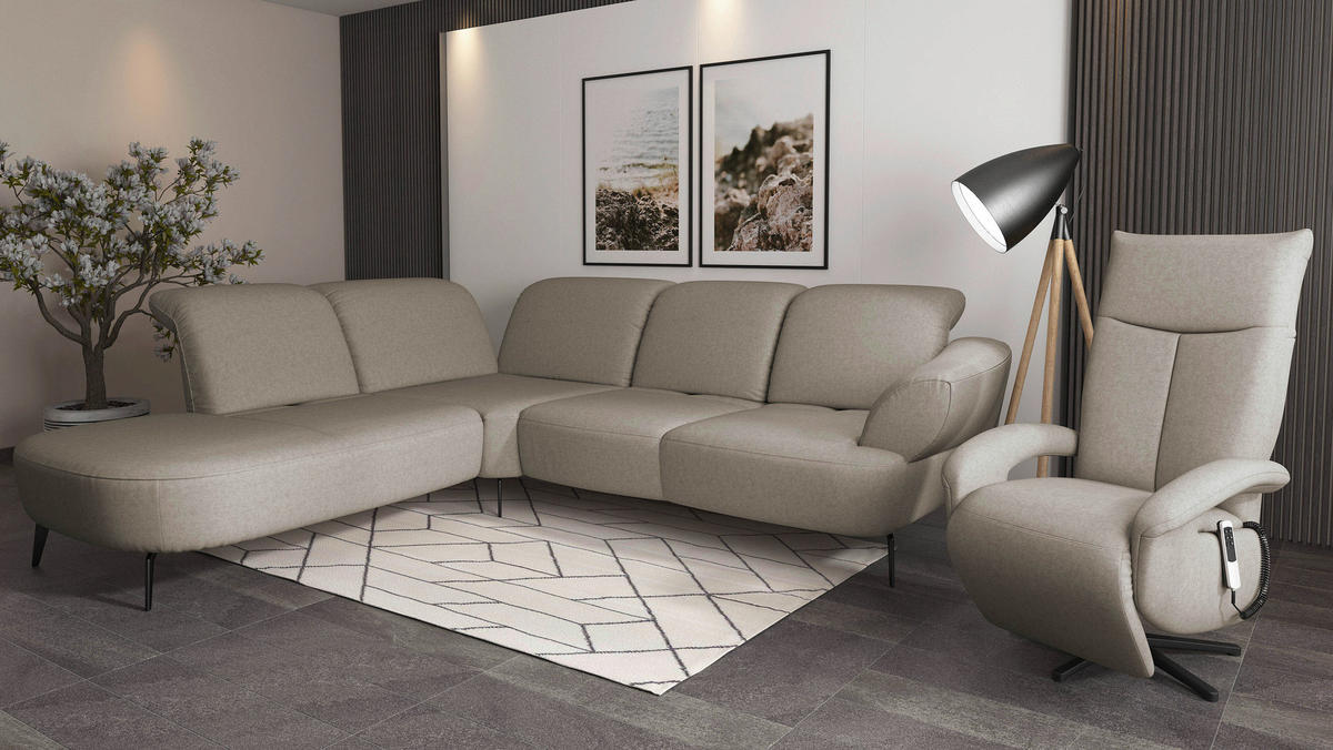 ECKSOFA DANCE E Taupe Flachgewebe  - Taupe/Schwarz, MODERN, Textil/Metall (270/302cm) - Sit & More