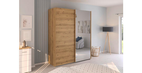 SCHWEBETÜRENSCHRANK  in Eichefarben  - Eichefarben, Design, Glas/Holzwerkstoff (181/223/68cm) - Novel