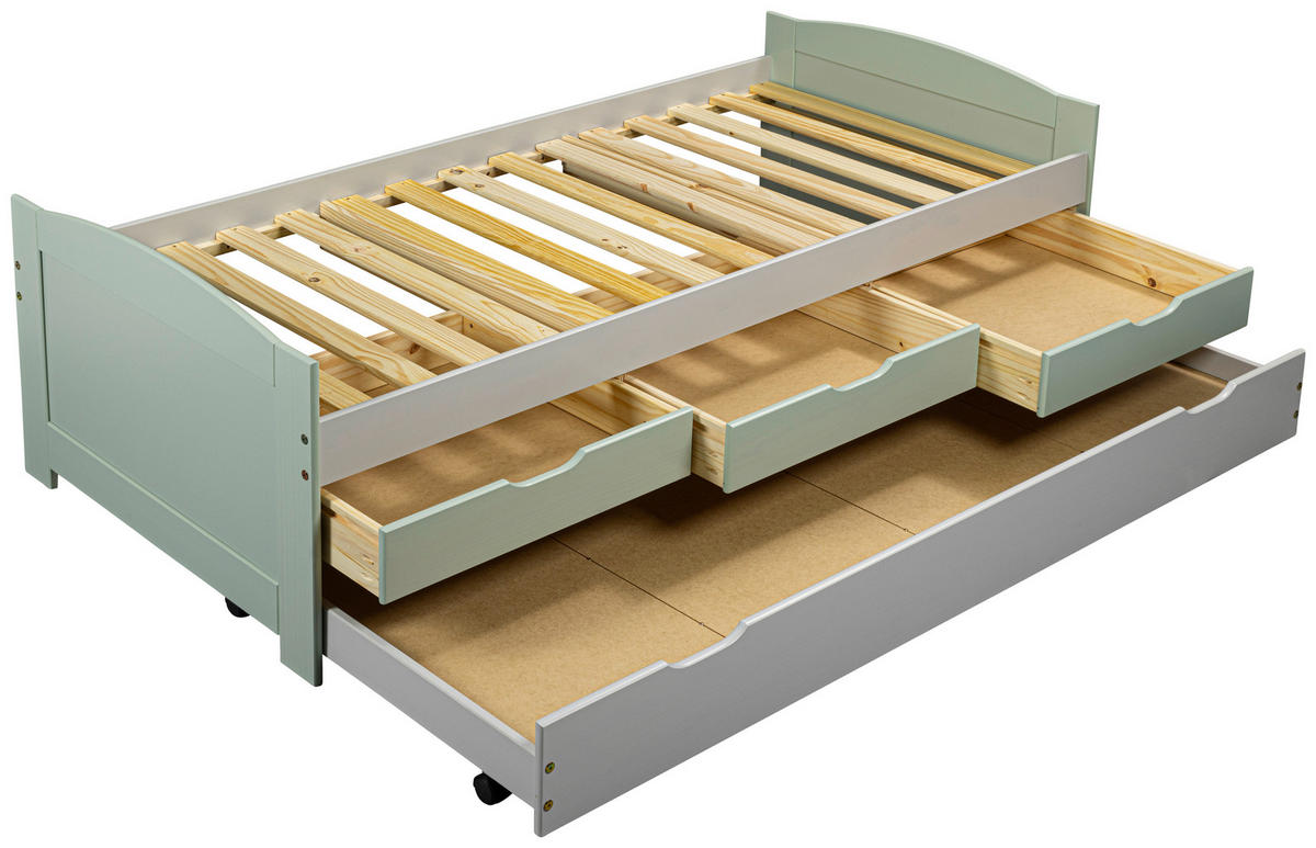 POSTEL S ÚLOŽNÝM PROSTOREM, 90/200 cm, světle šedá, šalvějově zelená - šalvějově zelená/světle šedá, Moderní, dřevo (90/200cm) - MID.YOU