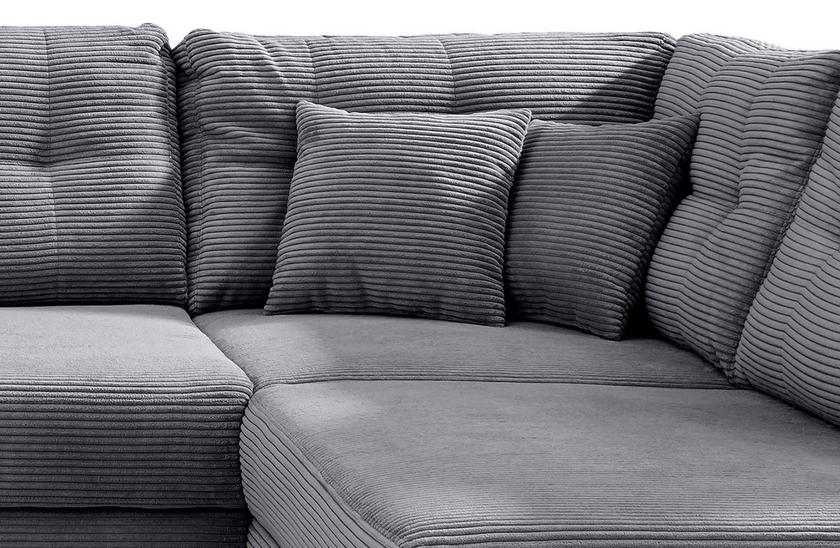 WOHNLANDSCHAFT in Cord Grau  - Naturfarben/Grau, Modern, Holz/Textil (176/338-352/206cm) - Livetastic