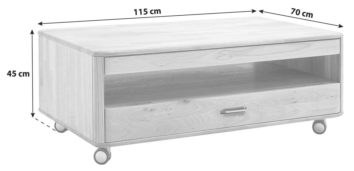 COUCHTISCH in Holz 115/70/45 cm  - Eiche Bianco/Silberfarben, Design, Holz/Kunststoff (115/70/45cm) - Livetastic