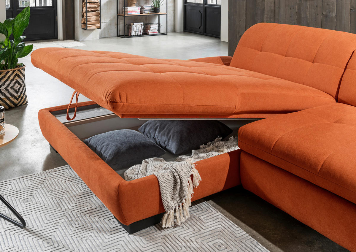 ECKSOFA in Mikrofaser Orange  198/290 cm  - Schwarz/Orange, Design, Textil/Metall (198/290cm) - Xora