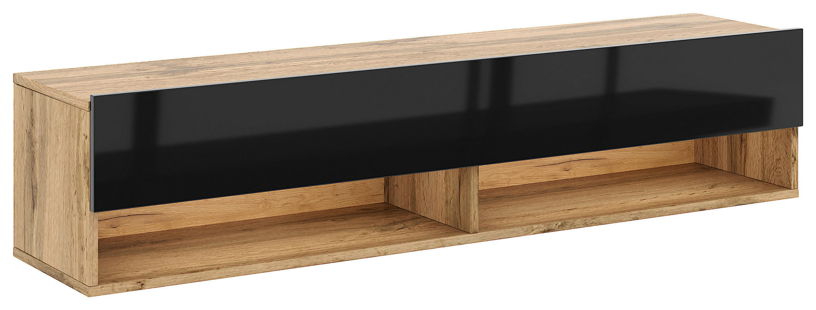 LOWBOARD DERBY  in 140/31,5/32,5 cm  - Schwarz Hochglanz/Eiche Wotan, Design, Holzwerkstoff (140/31,5/32,5cm) - Livetastic