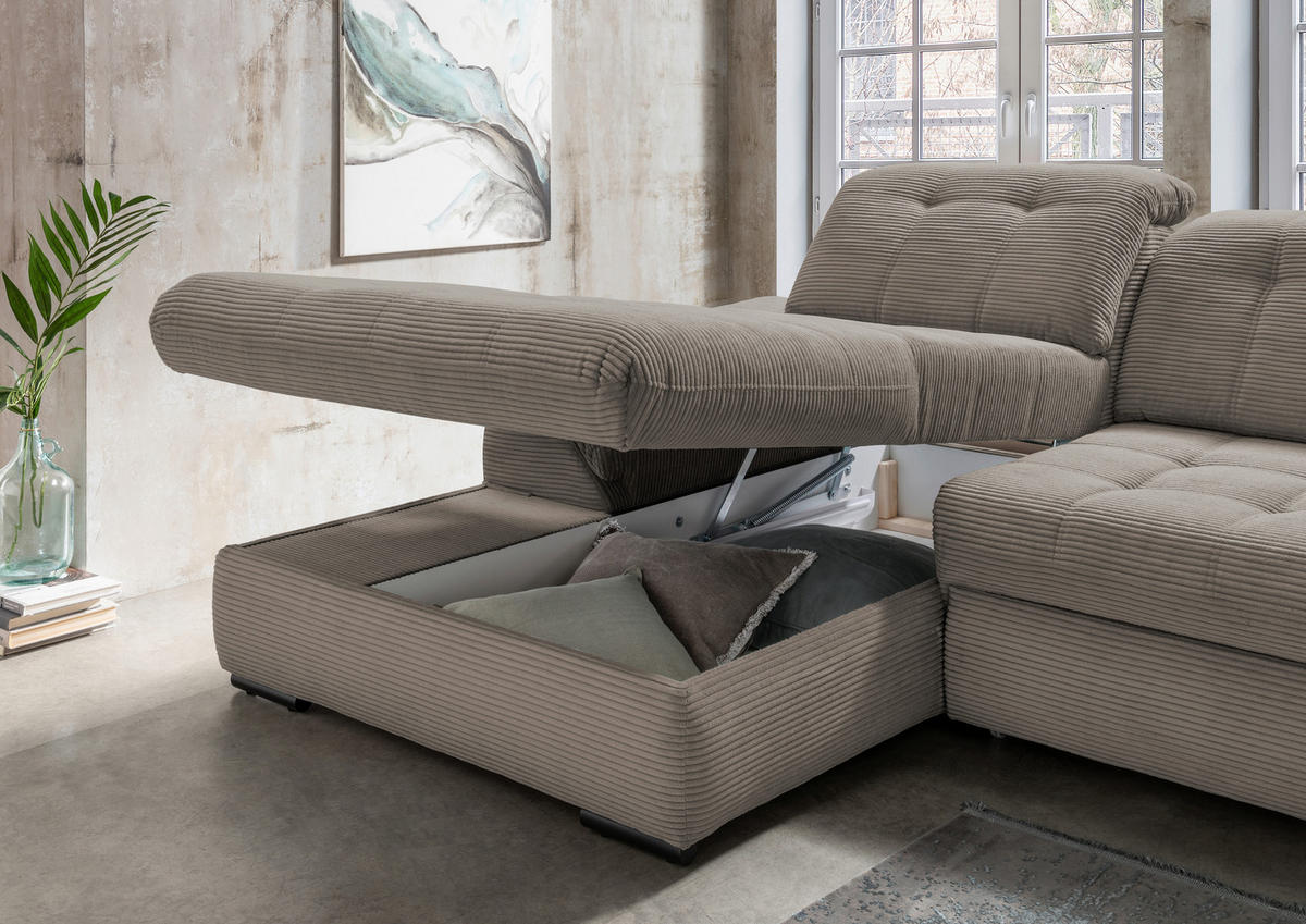 ECKSOFA in Cord Graubraun  - Graubraun/Schwarz, Modern, Textil/Metall (184/314cm) - Livetastic