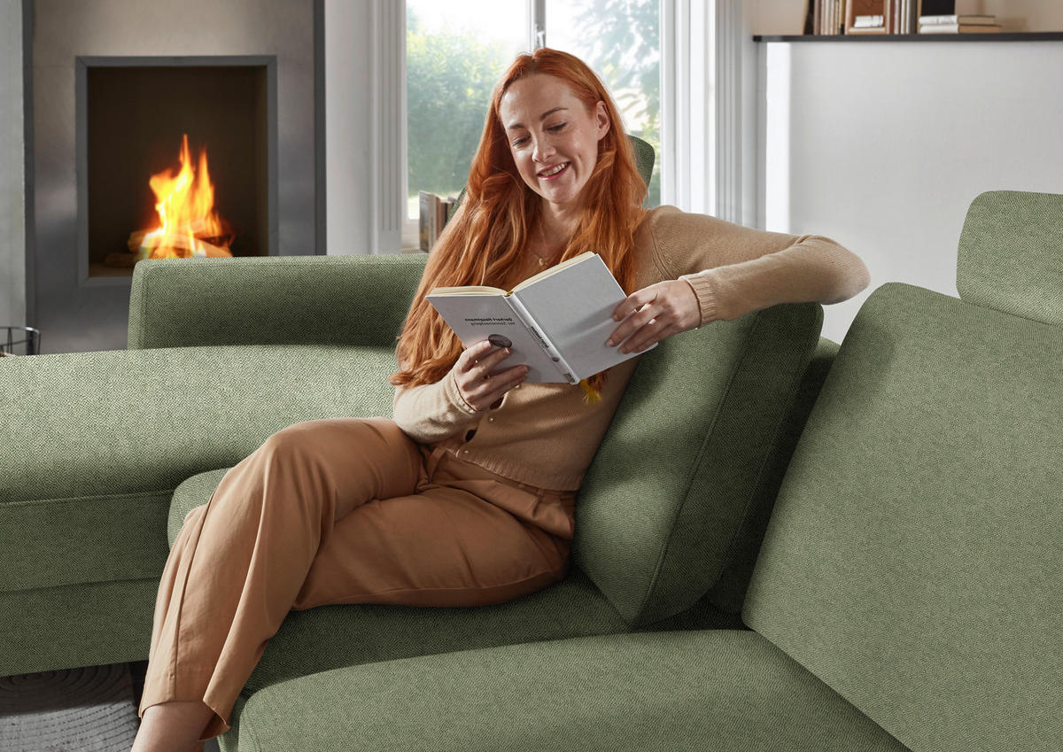 ECKSOFA  in Chenille, Flachgewebe Olivgrün  175/316 cm  - Schwarz/Olivgrün, Design, Textil/Metall (175/316cm) - Dieter Knoll