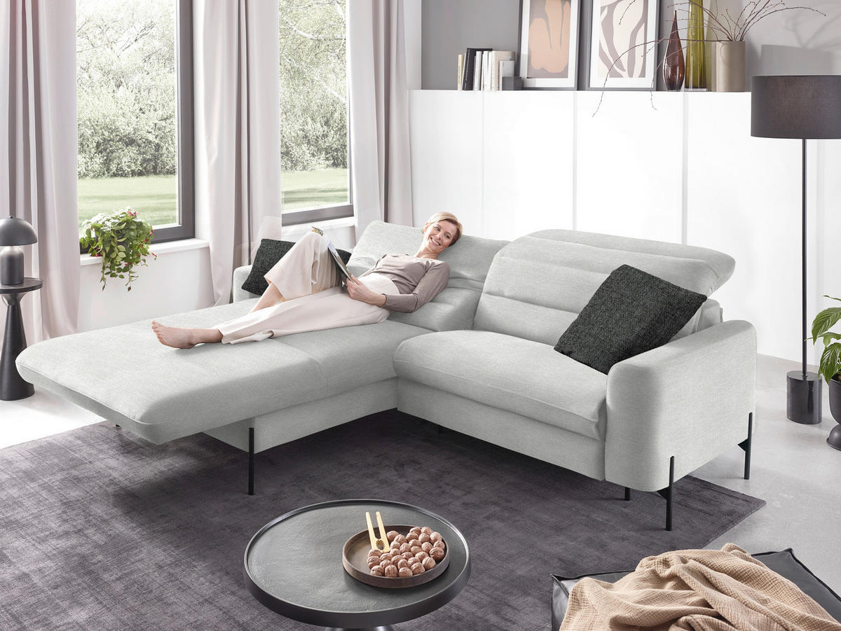ECKSOFA in Flachgewebe Ecru  191/252 cm  - Ecru/Schwarz, Design, Textil/Metall (191/252cm) - Dieter Knoll