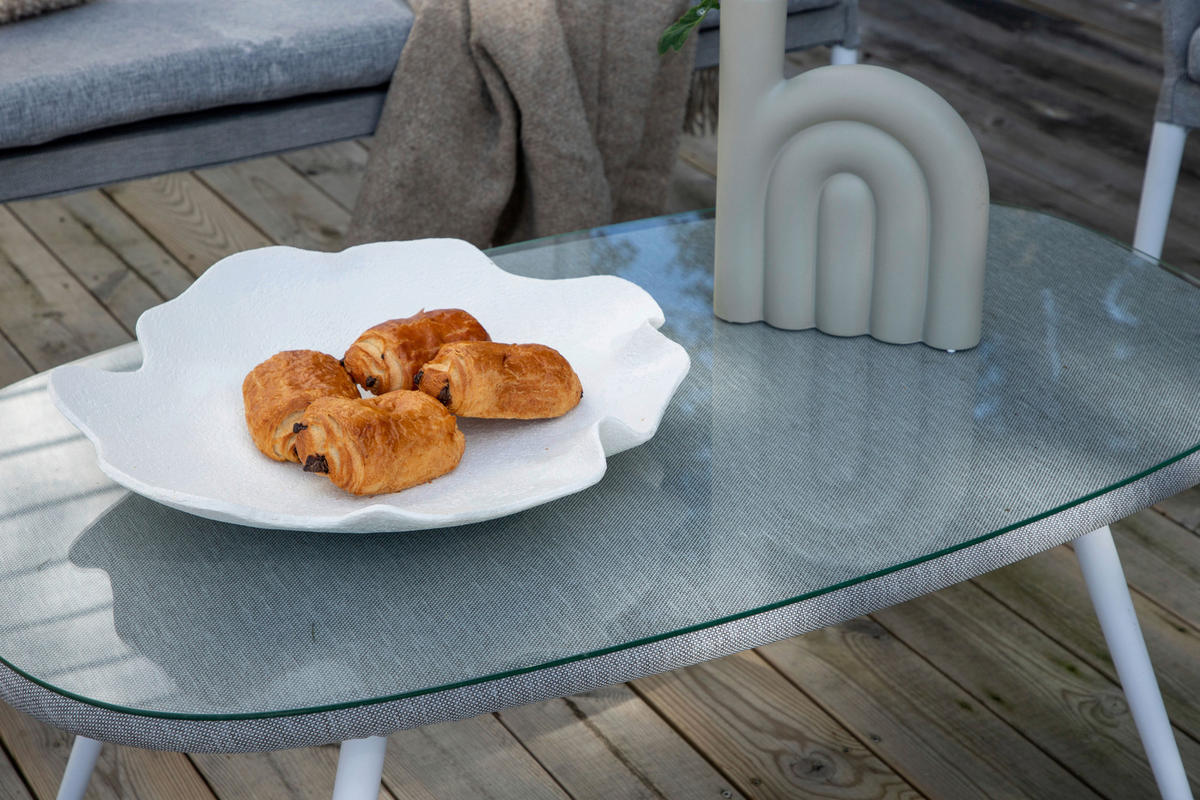 LOUNGEGARNITUR Aluminium  - Weiß/Grau, KONVENTIONELL, Glas/Textil - Gardenson