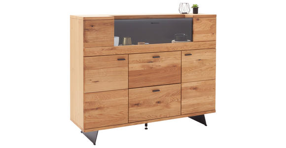 HIGHBOARD Wildeiche  150/121/44 cm  - Wildeiche/Anthrazit, Natur, Glas/Holz (150/121/44cm) - Linea Natura