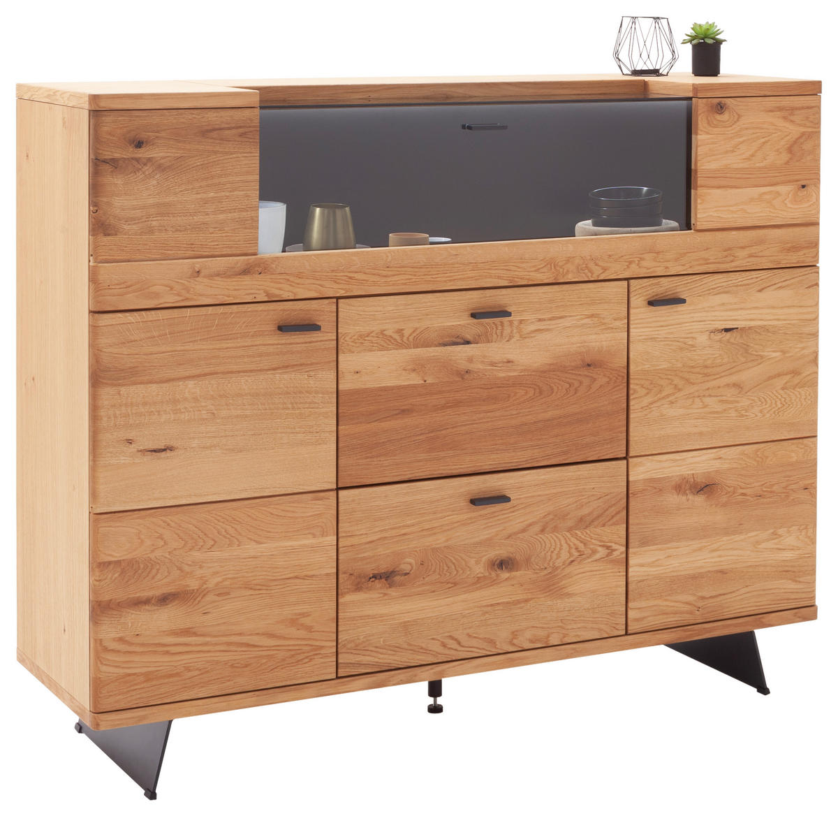 HIGHBOARD Wildeiche  150/121/44 cm  - Wildeiche/Anthrazit, Natur, Glas/Holz (150/121/44cm) - Linea Natura