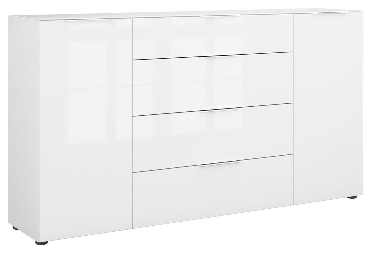 SIDEBOARD style  in 180/98,7/40 cm  - Chromfarben/Weiß Hochglanz, Basics, Glas/Holzwerkstoff (180/98,7/40cm)