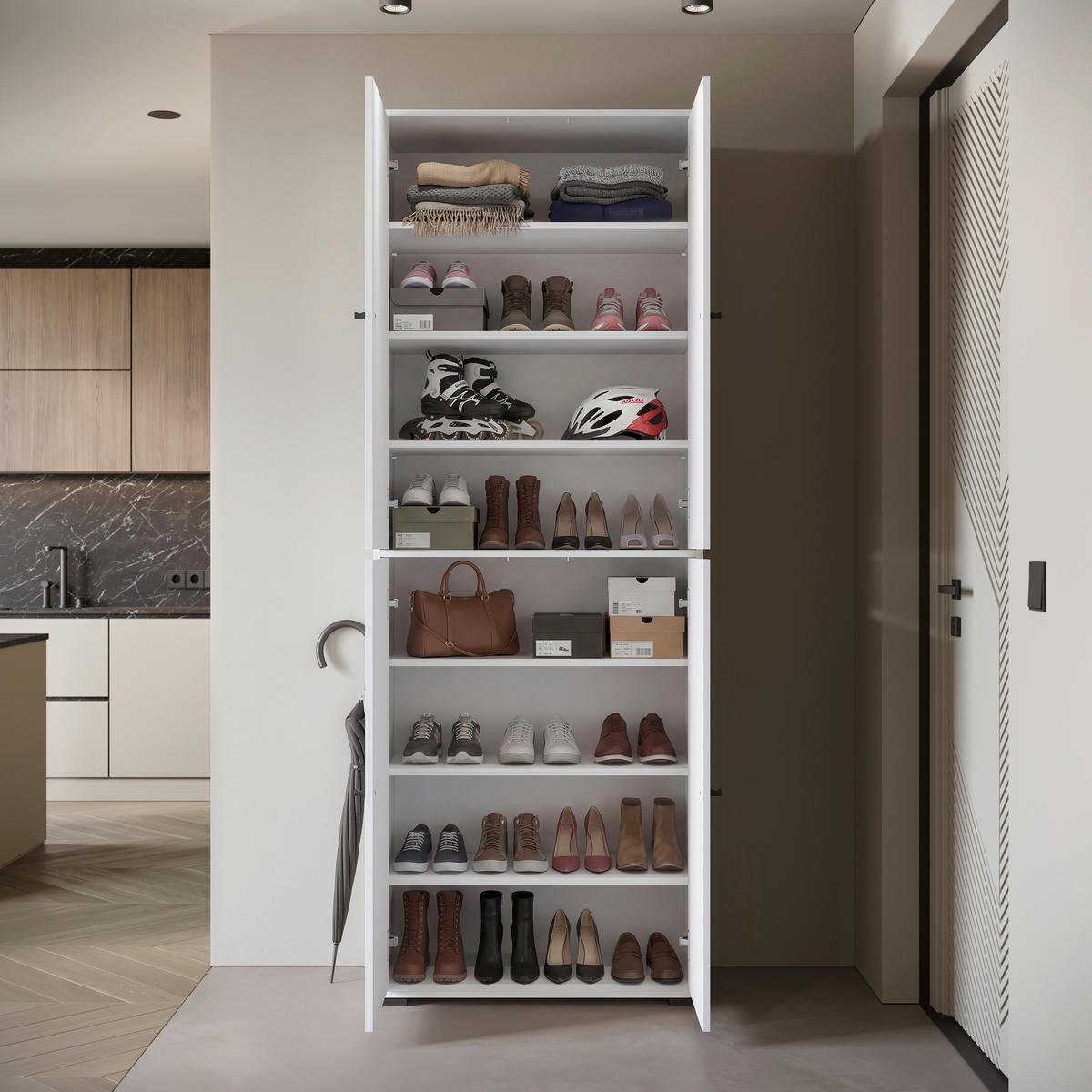 SKOSKÅP  i 70/190/33 cm  - vit/svart, Basics, metall/trämaterial (70/190/33cm) - P & B