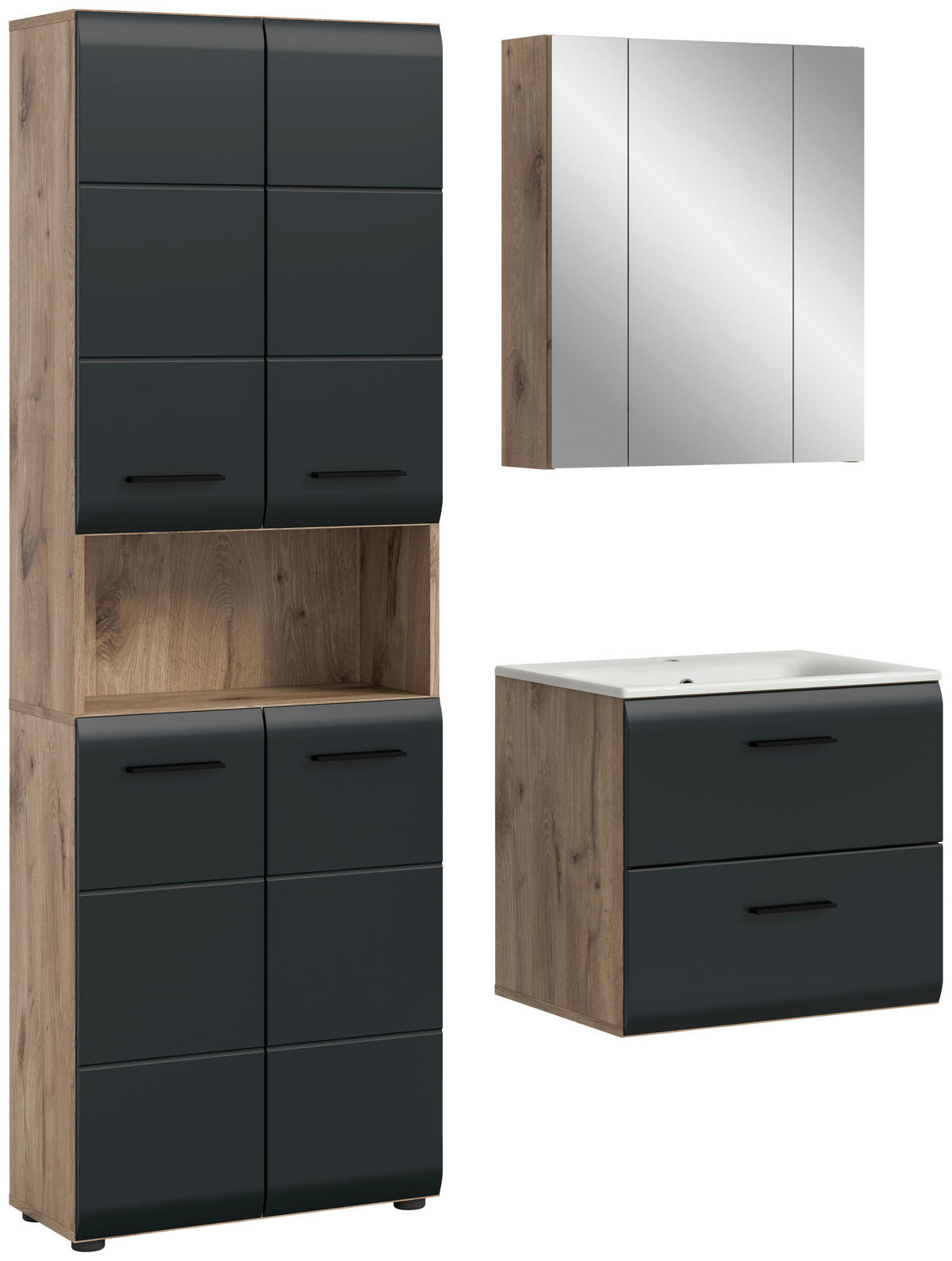 BADEZIMMER 3-teilig  in 120 cm  - Eiche dunkel/Schwarz, Basics, Keramik/Holzwerkstoff (120cm) - MID.YOU