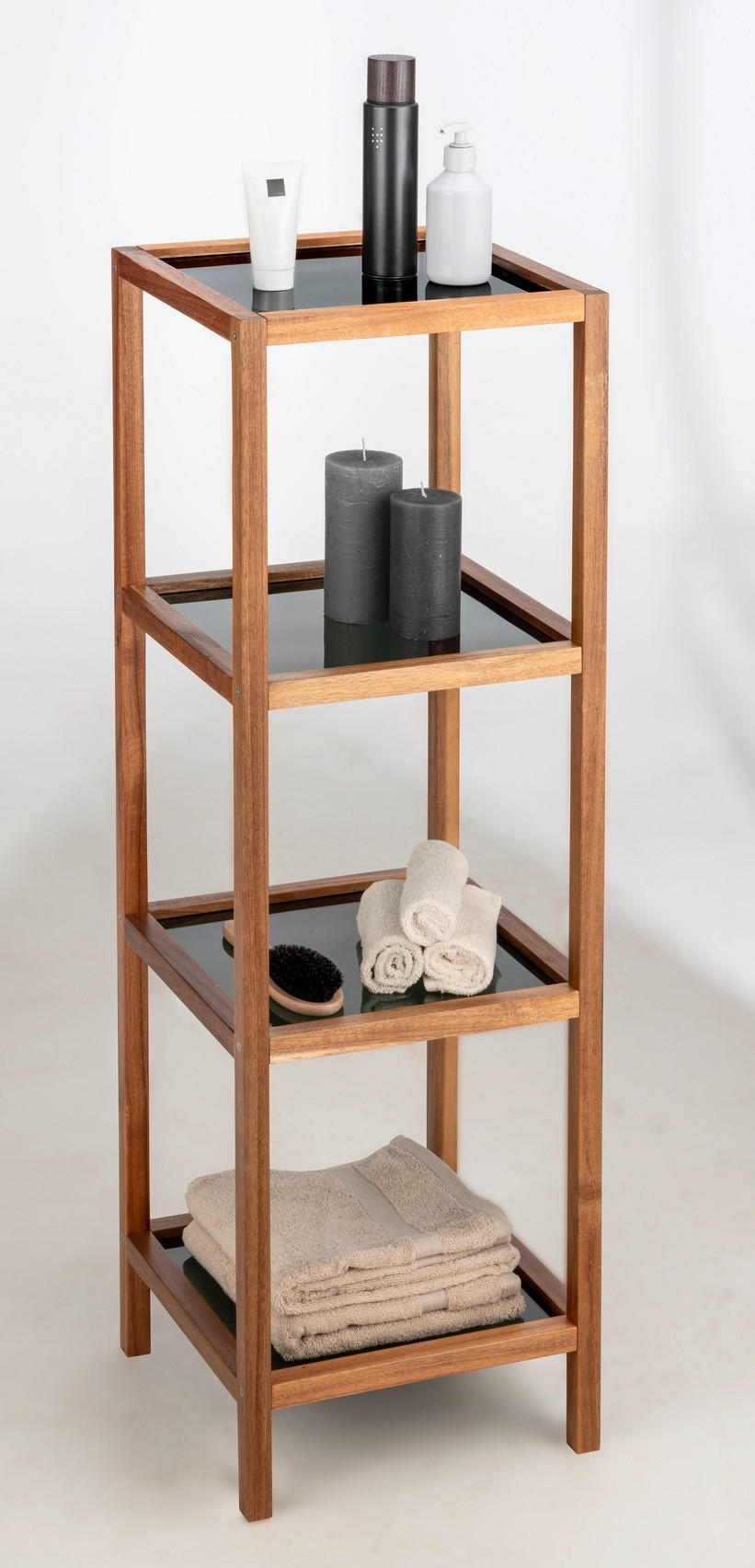 BADEZIMMERREGAL 36/112/36 cm  - Schwarz/Braun, Natur, Glas/Holz (36/112/36cm) - Wenko