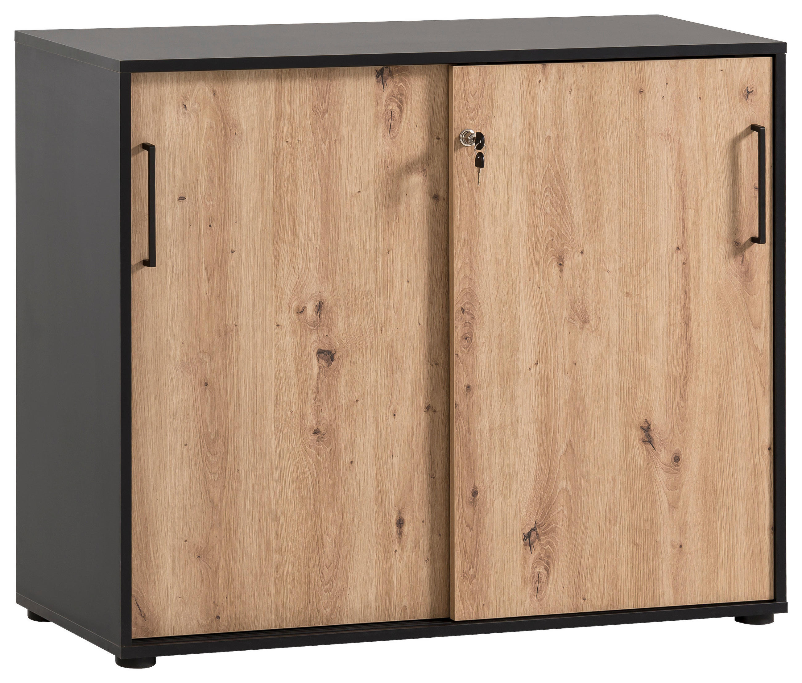 AKTENSCHRANK Schwarz, Eiche Artisan  - Schwarz/Eiche Artisan, MODERN, Holzwerkstoff (100,1/83,6/41cm) - MID.YOU
