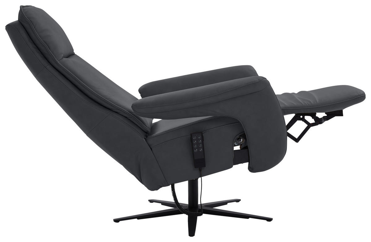RELAXSESSEL in Leder Anthrazit  - Anthrazit/Schwarz, Design, Leder/Metall (83/123/87cm) - Valdera
