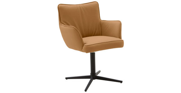 ARMLEHNSTUHL in Echtleder pigmentiert - Cognac/Schwarz, Design, Leder/Metall (63/88/65cm) - Valnatura