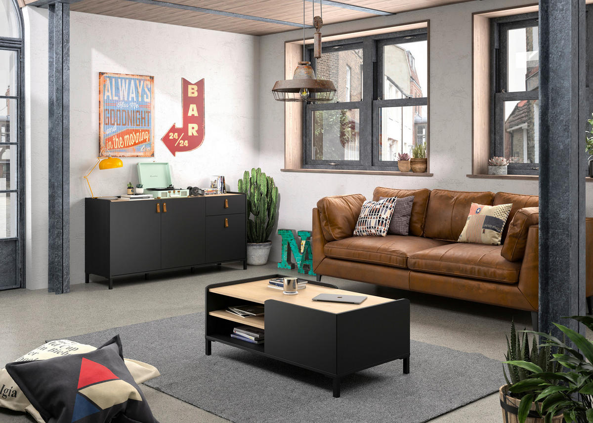 COUCHTISCH in Holzwerkstoff 106/60/42 cm  - Kastanienfarben/Schwarz, MODERN, Holzwerkstoff/Kunststoff (106/60/42cm) - MID.YOU
