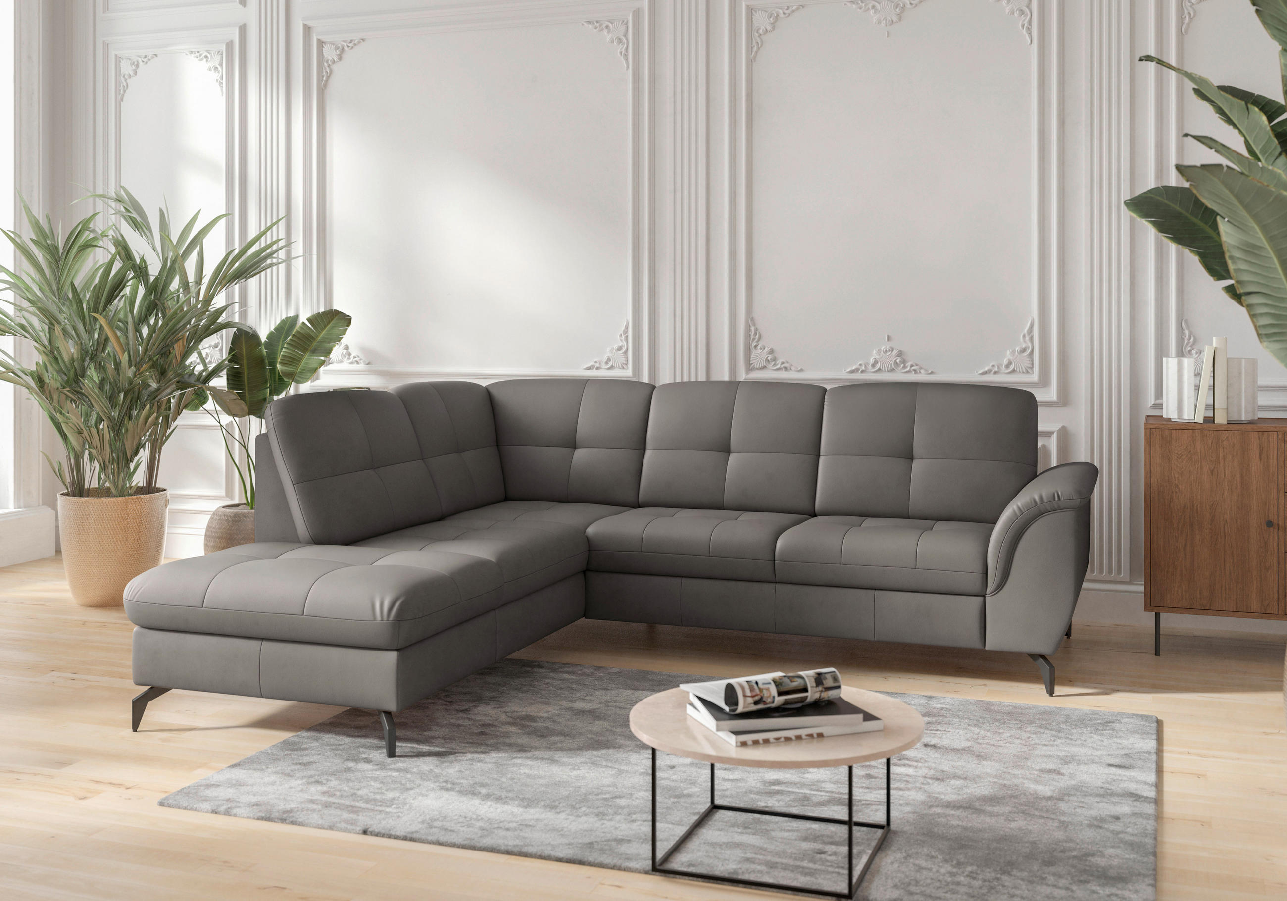 ECKSOFA in Vliesstoff Kombination Echtleder/Stoff Mokka  - Schwarz/Mokka, Modern, Leder/Textil (212/244cm) - Sit & More