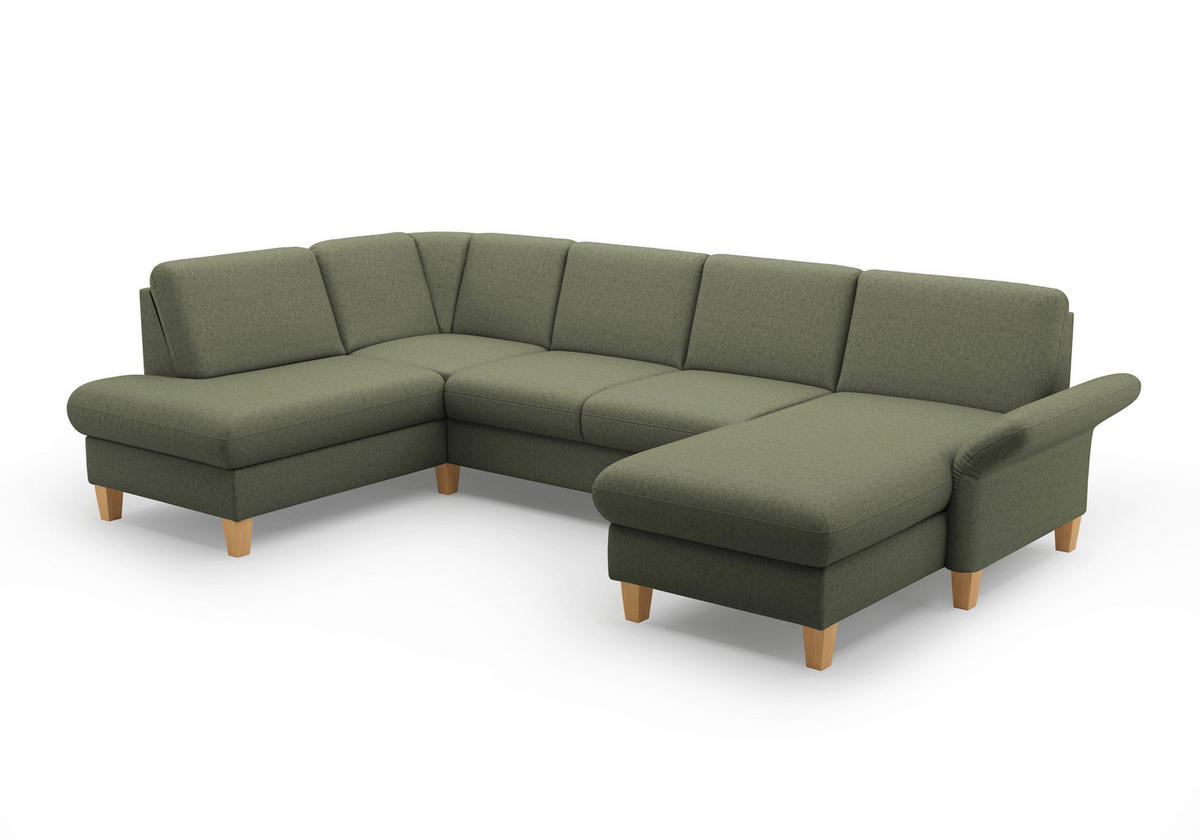 WOHNLANDSCHAFT in Flachgewebe Olivgrün  - Eichefarben/Olivgrün, Konventionell, Holz/Textil (195/314/164cm) - Sit & More