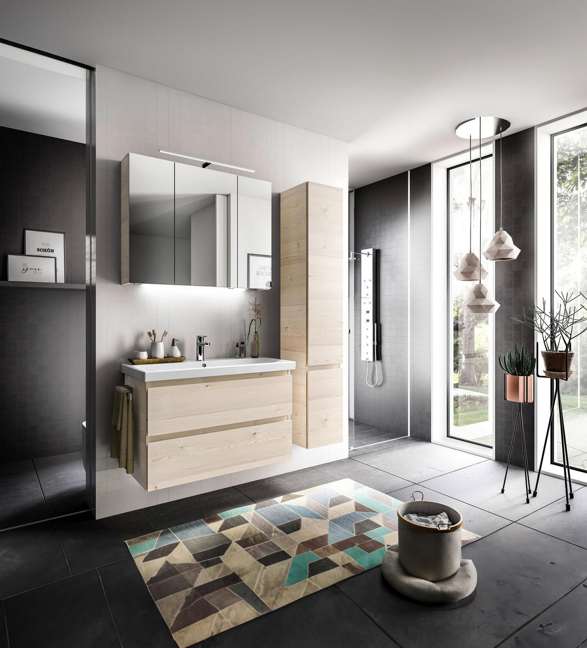 BADEZIMMER  in 90 cm  - Weiß/Pinienfarben, KONVENTIONELL, Glas/Keramik (90cm) - Sadena