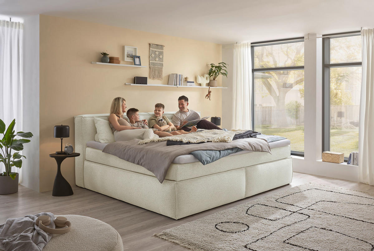 BOXSPRINGBETT 240/200 cm  in Creme  - Creme/Schwarz, LIFESTYLE, Kunststoff/Textil (240/200cm) - Boxxx
