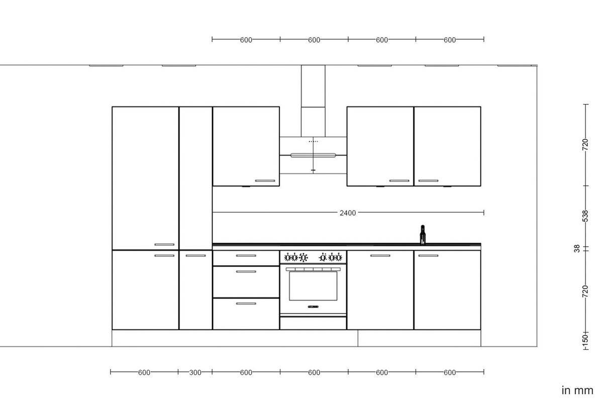 KÜCHENBLOCK 330 cm   in Grau, Eiche dunkel  - Eiche dunkel/Schwarz, MODERN, Holzwerkstoff/Metall (330cm) - Nobilia