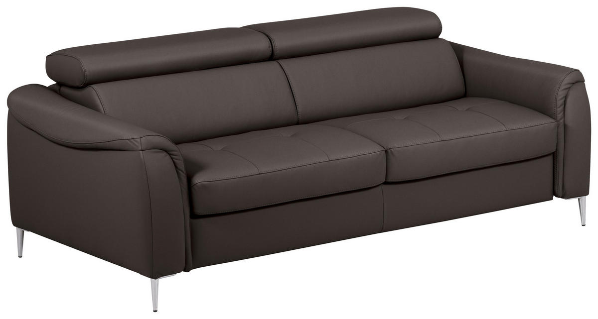 SCHLAFSOFA in Lederlook Echtleder Dunkelbraun  - Dunkelbraun, Design, Leder/Textil (203/77-98/103cm) - MID.YOU