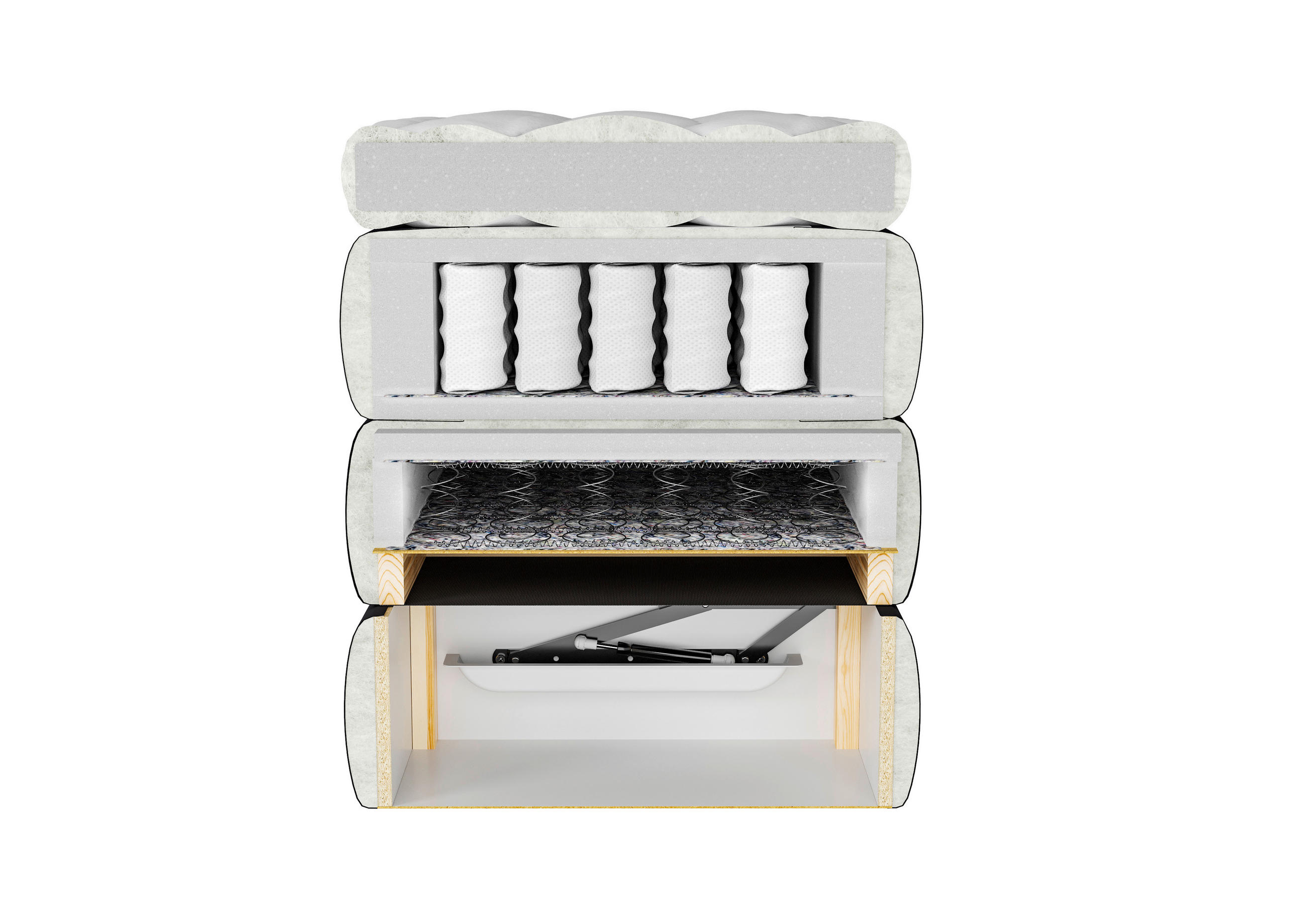 Thumbnail - Mid.you Boxspringbett, Grau, Textil, H3 + H4, 7-Zonen, Höhe ca. 18 cm, 200x220 cm, Bettkasten, gepolstertes Kopfteil, St...