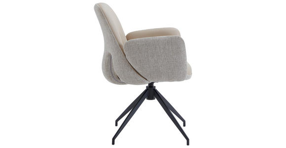 ARMLEHNSTUHL  Sitzfläche 360° drehbar, automatische Rückholfunktion Leinenoptik Echtleder  - Beige/Schwarz, Design, Leder/Textil (60/85/62cm) - Dieter Knoll
