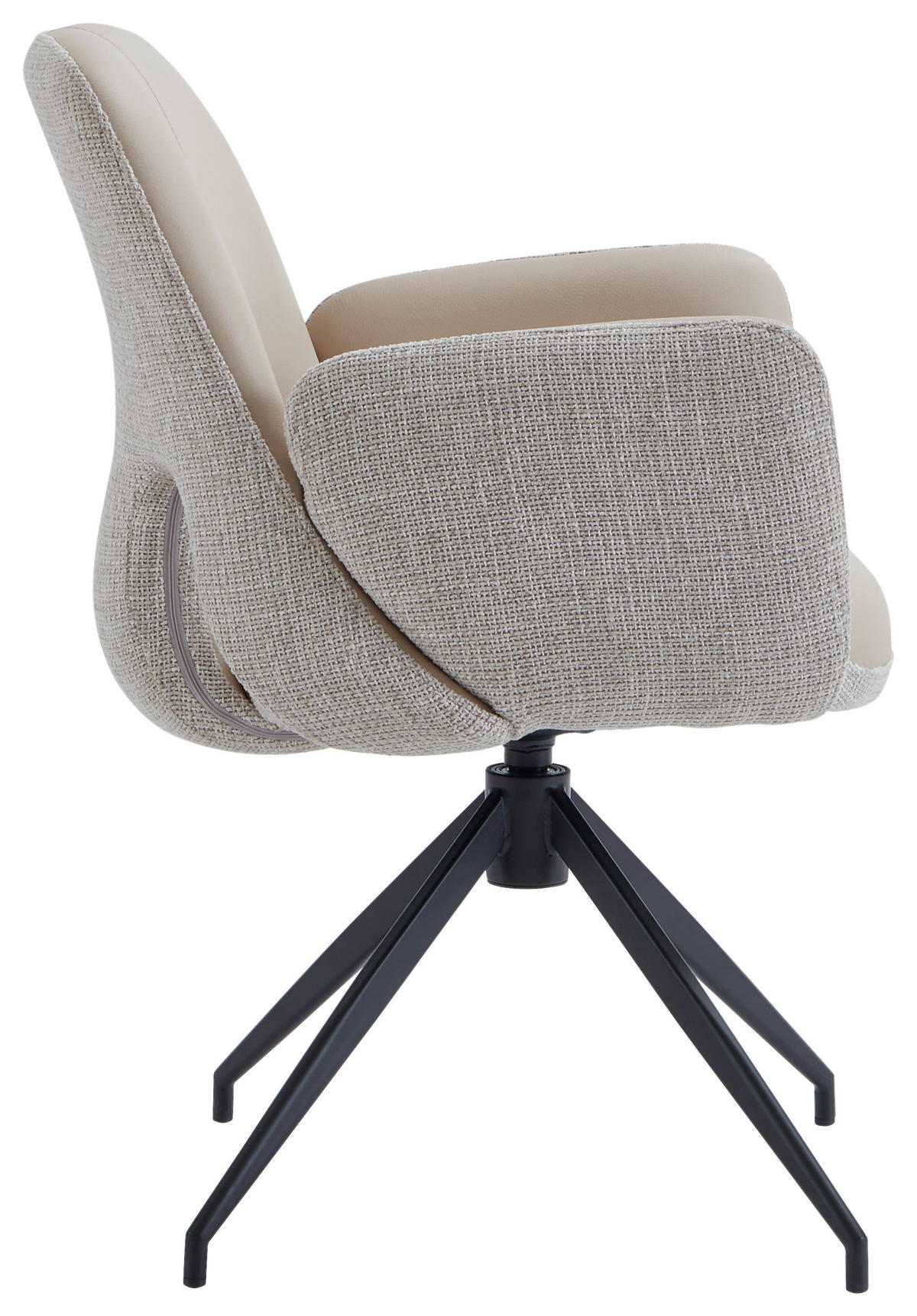ARMLEHNSTUHL  Sitzfläche 360° drehbar, automatische Rückholfunktion Leinenoptik Echtleder  - Beige/Schwarz, Design, Leder/Textil (60/85/62cm) - Dieter Knoll