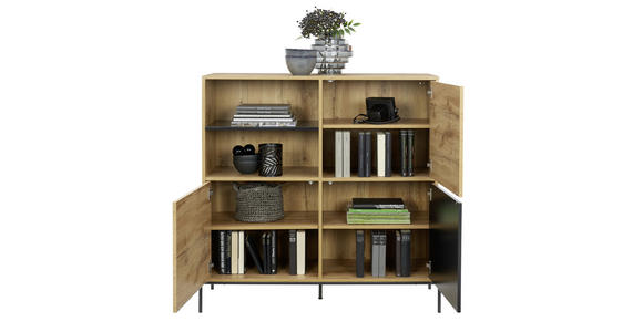 KOMMODE in 110/114/40 cm - Eichefarben/Schwarz, Design, Holzwerkstoff/Metall (110/114/40cm) - Carryhome