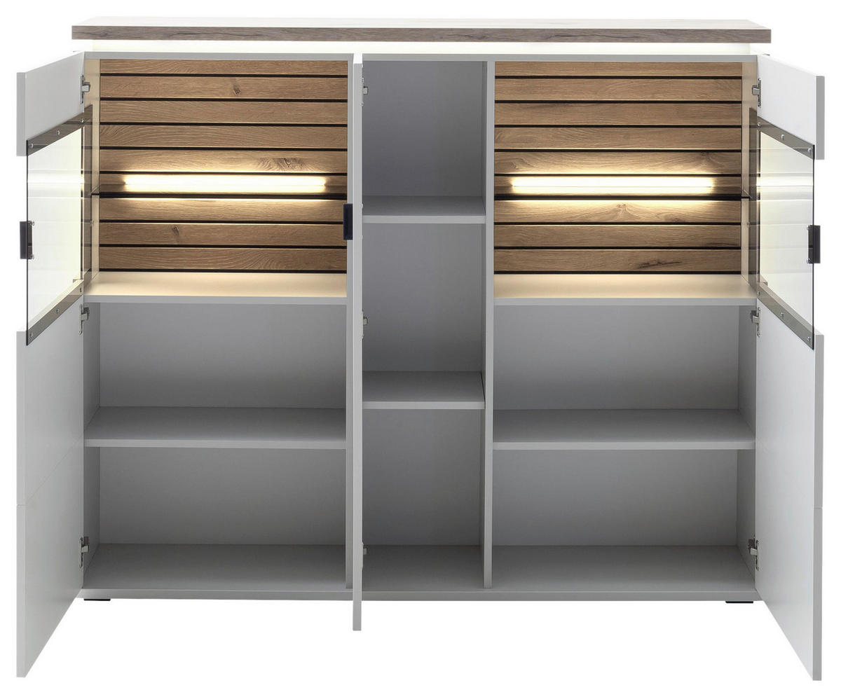 HIGHBOARD Grau, Weiß  150/124/37 cm  - Anthrazit/Weiß, Design, Glas/Holzwerkstoff (150/124/37cm) - Stylife