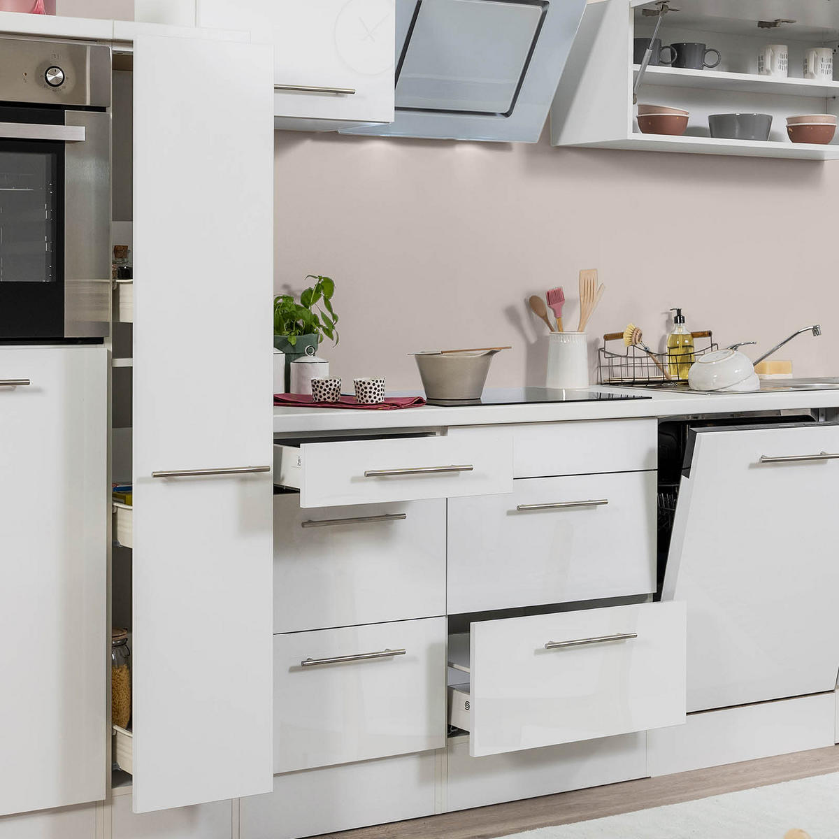KÜCHENBLOCK 310 cm   in Weiss  - Weiss/Edelstahlfarben, Konventionell, Holzwerkstoff/Metall (310cm) - Respekta