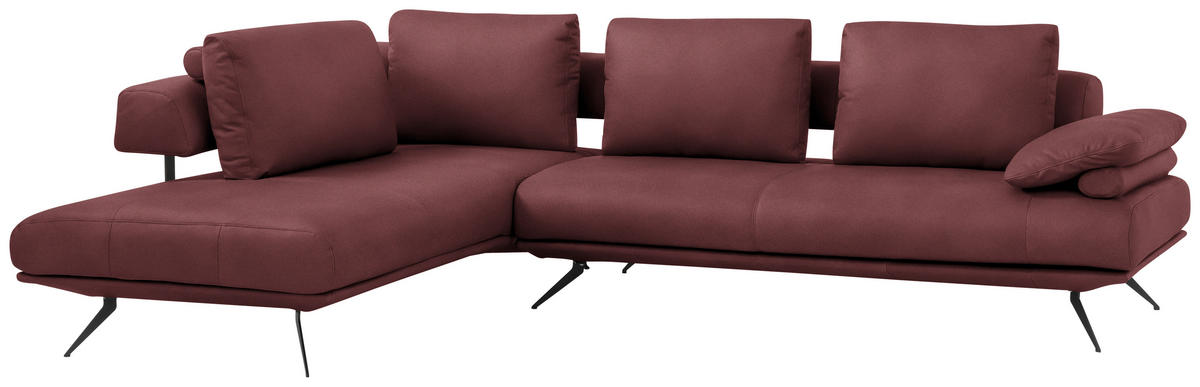 ECKSOFA in Echtleder Bordeaux  231/305 cm  - Bordeaux/Schwarz, Design, Leder/Metall (231/305cm) - Dieter Knoll
